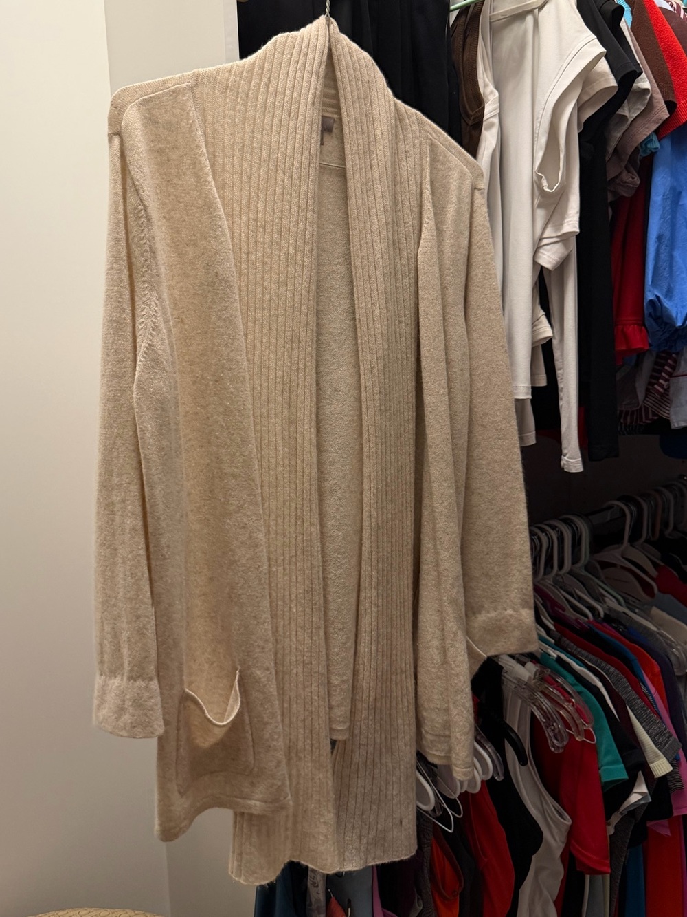 J.Jill Cashmere Cream Long Open Front Cardigan Size L
